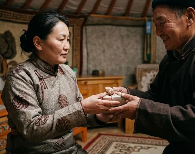 Always receive with two hands